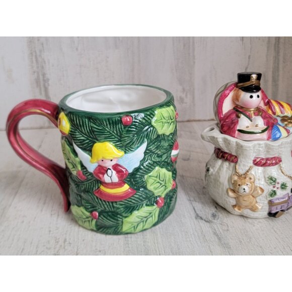 Vintage ceramic mug cup mini creamer pot angel toy xmas set decor - Picture 2 of 8